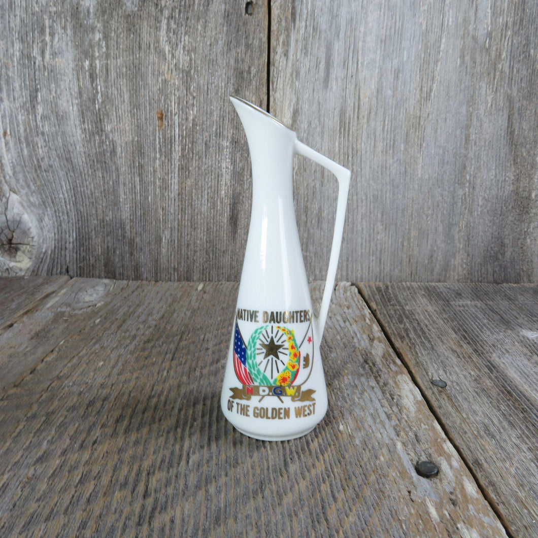 Vintage Native Daughters of the Golden West Pitcher Vase Mini Bud N.D.G.W Ceramic Porcelain