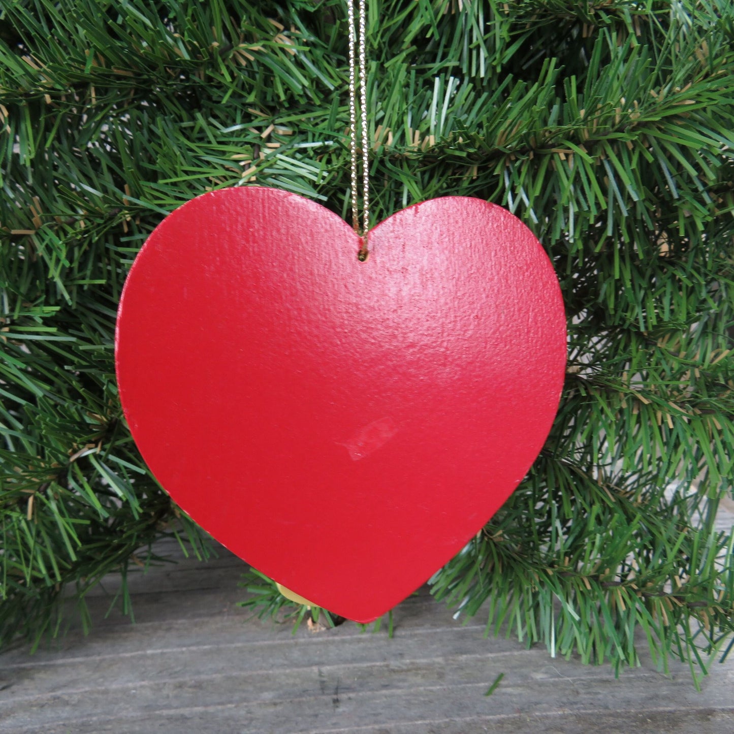 Heart Shaped Bear Santa Claus Wood Ornament Vintage Wooden Painted Christmas Ornament