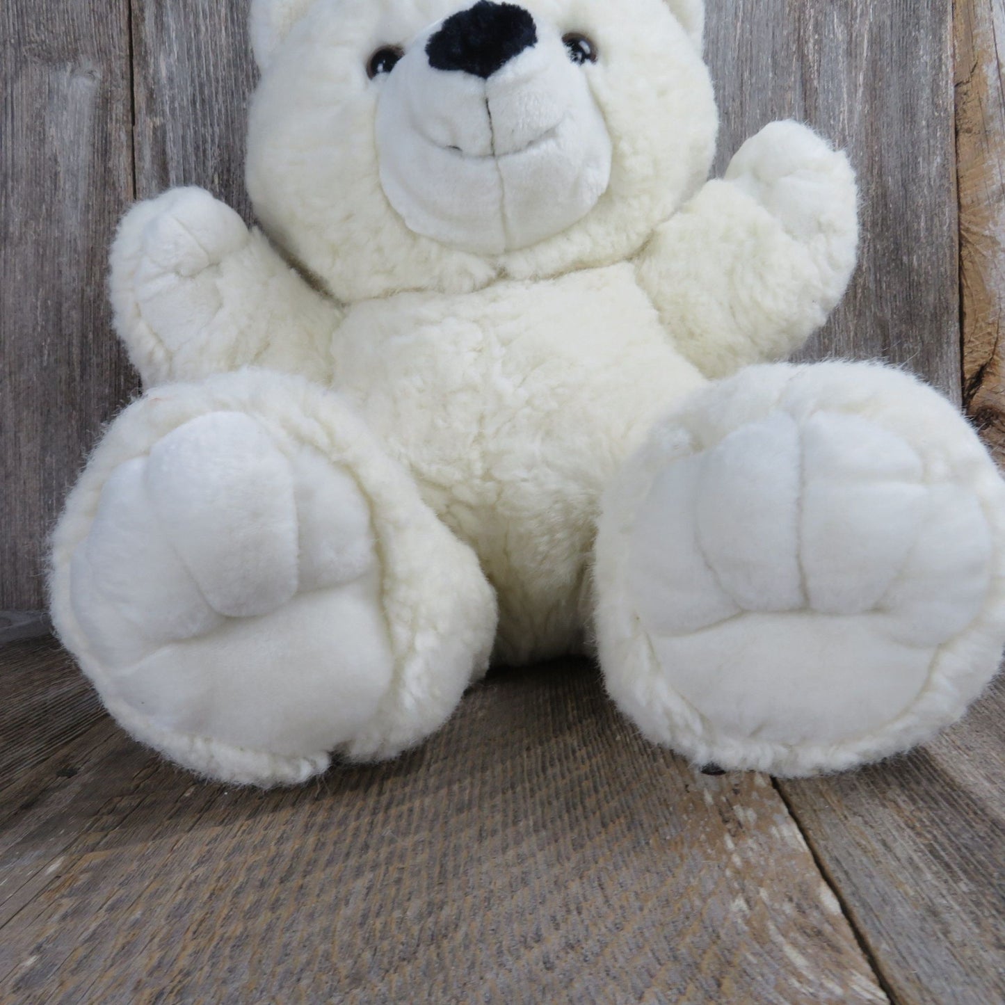 Vintage Teddy Bear Plush White Black Fuzzy Nose Stuffed Animal Chosun International