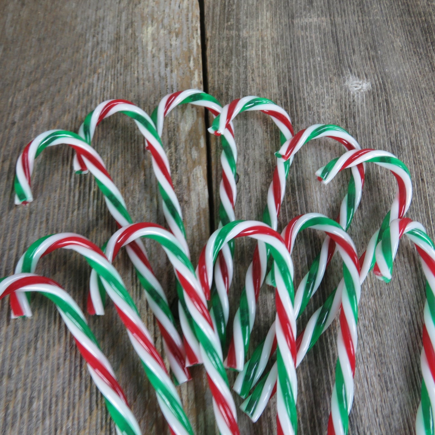 Candy Cane Christmas Embellishment Plastic Red White and Green Twisted Craft Ornament Faux Hard Candy Bowl Vase Filler