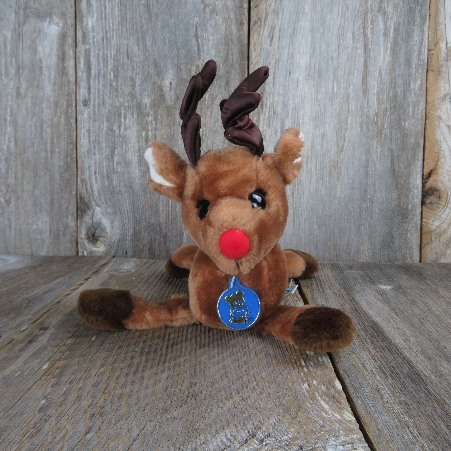 Vintage Reindeer Plush Christmas Dakin Deer Saddle Flocked Nose 1983