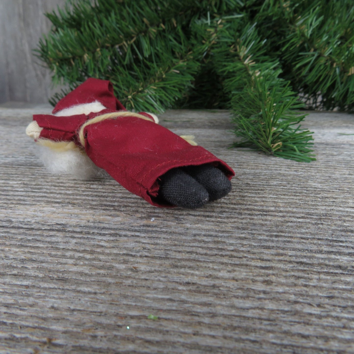 Vintage Elf Gnome Santa Ornament Plush Body Fabric Red Christmas Fuzzy Beard