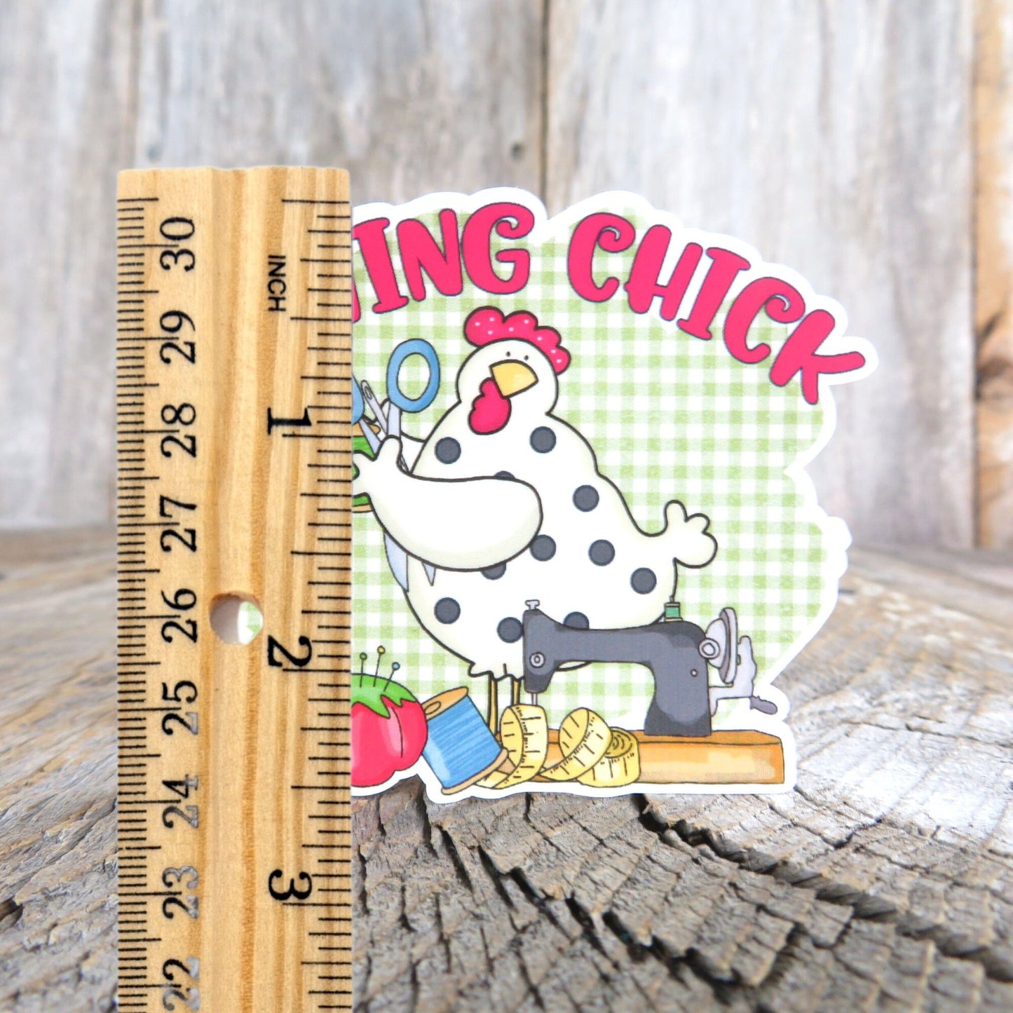 Sewing Chick Sticker Waterproof Chicken Lover Country Style Gingham Full Color Waterproof Quilt Lady Crafty