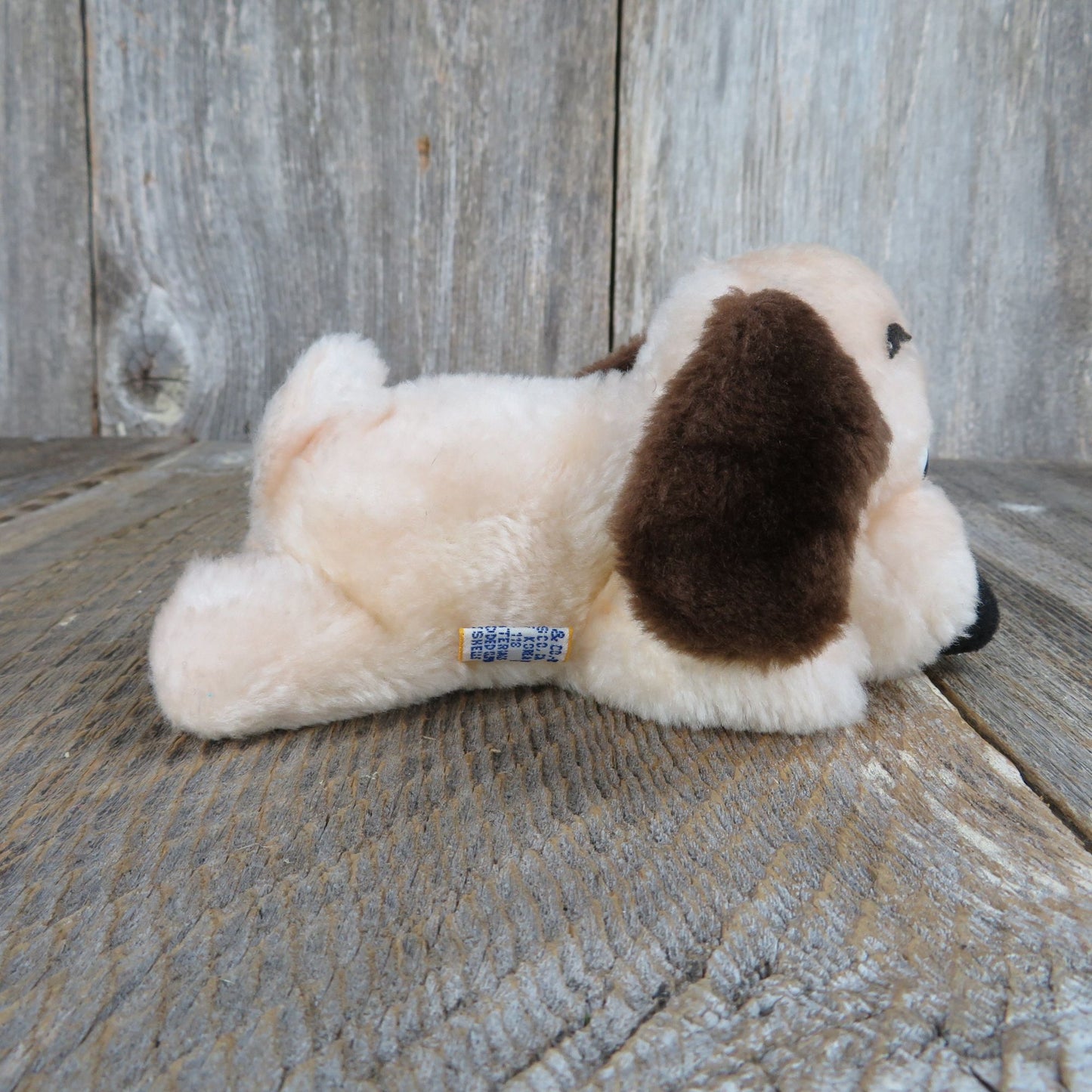 Vintage Drooper Dog Plush Cream Dakin  Beige Puppy Brown Ears Stuffed Animal 6 Inch 1973