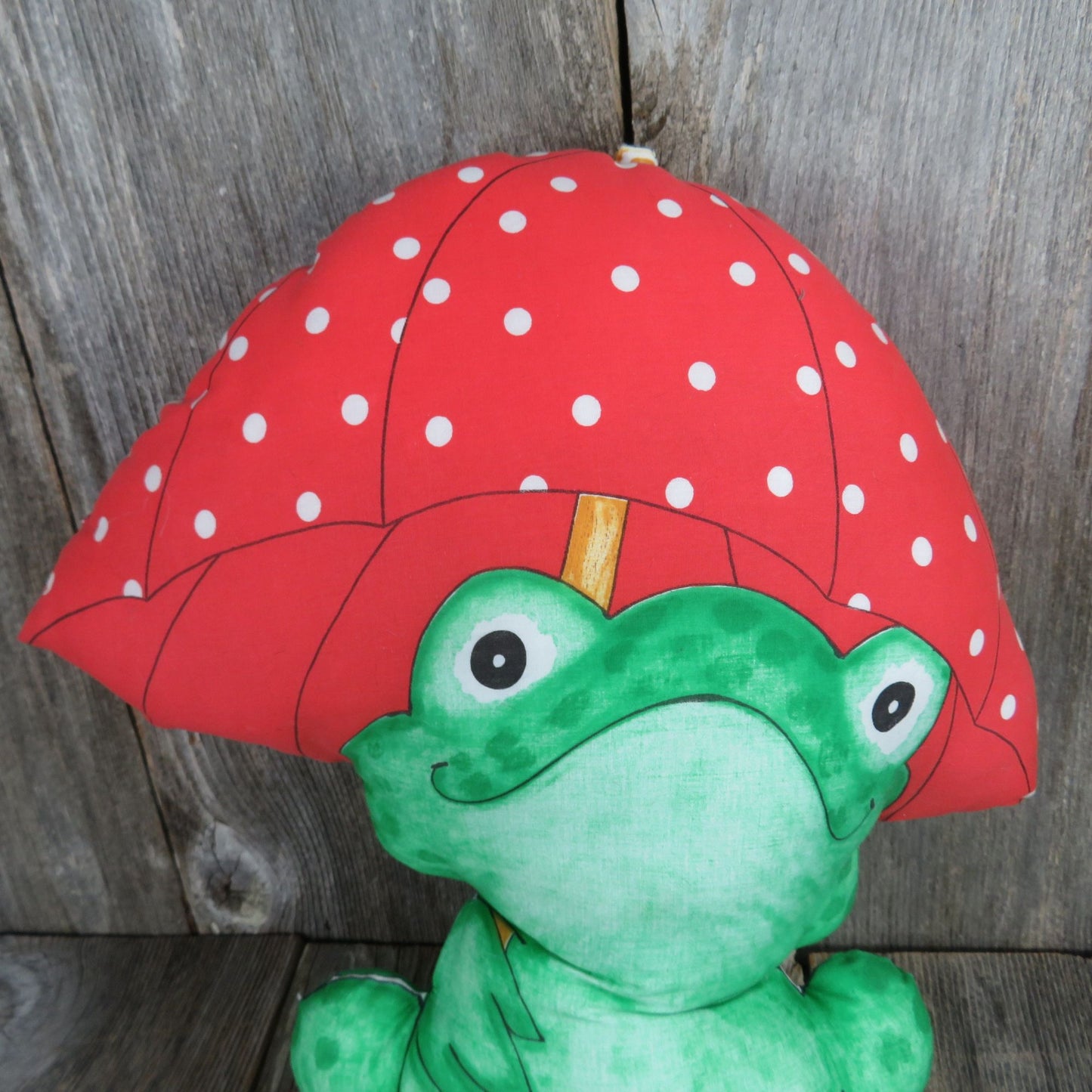 Vintage Frog Red Polka Dot Umbrella Plush Fabric Body Cut and Sew Stuffed Animal Spring Mills Handmade