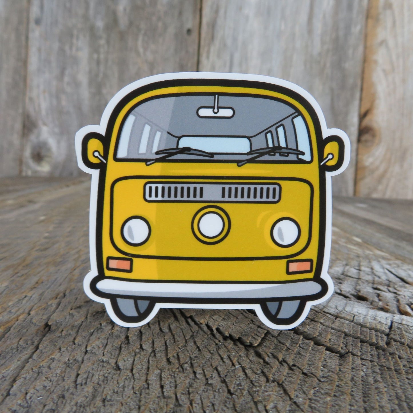 Yellow Retro Style Van Sticker Surfer Bus Waterproof Laptop Camping Travel Vagabond