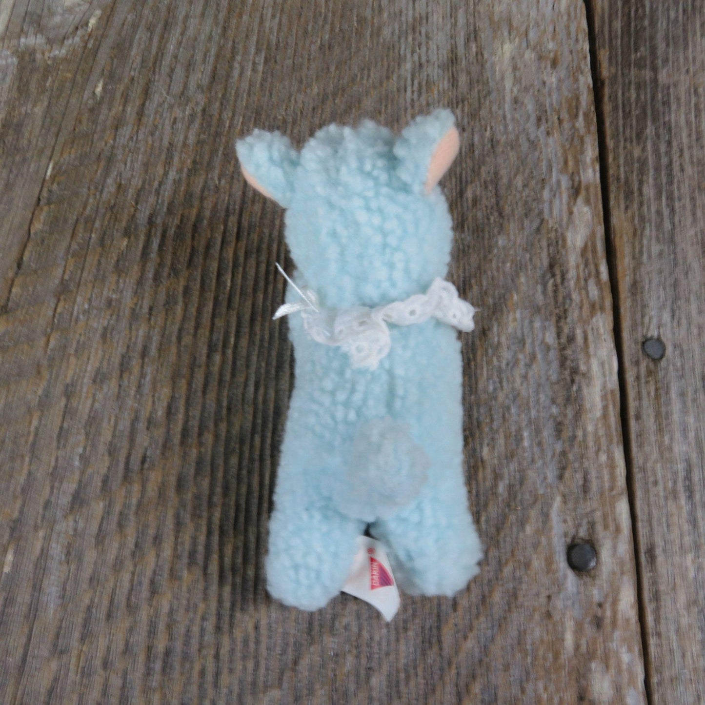 Vintage Blue Sheep Plush Lamb Baby Rattle Sherpa Dakin Easter Stuffed Animal Ruffled Collar 1993