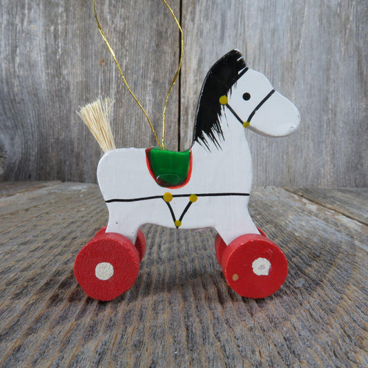 Vintage Wooden Horse with Wheels Ornament Christmas Pony Rocking Rolling Child's Toy Ride on Pony