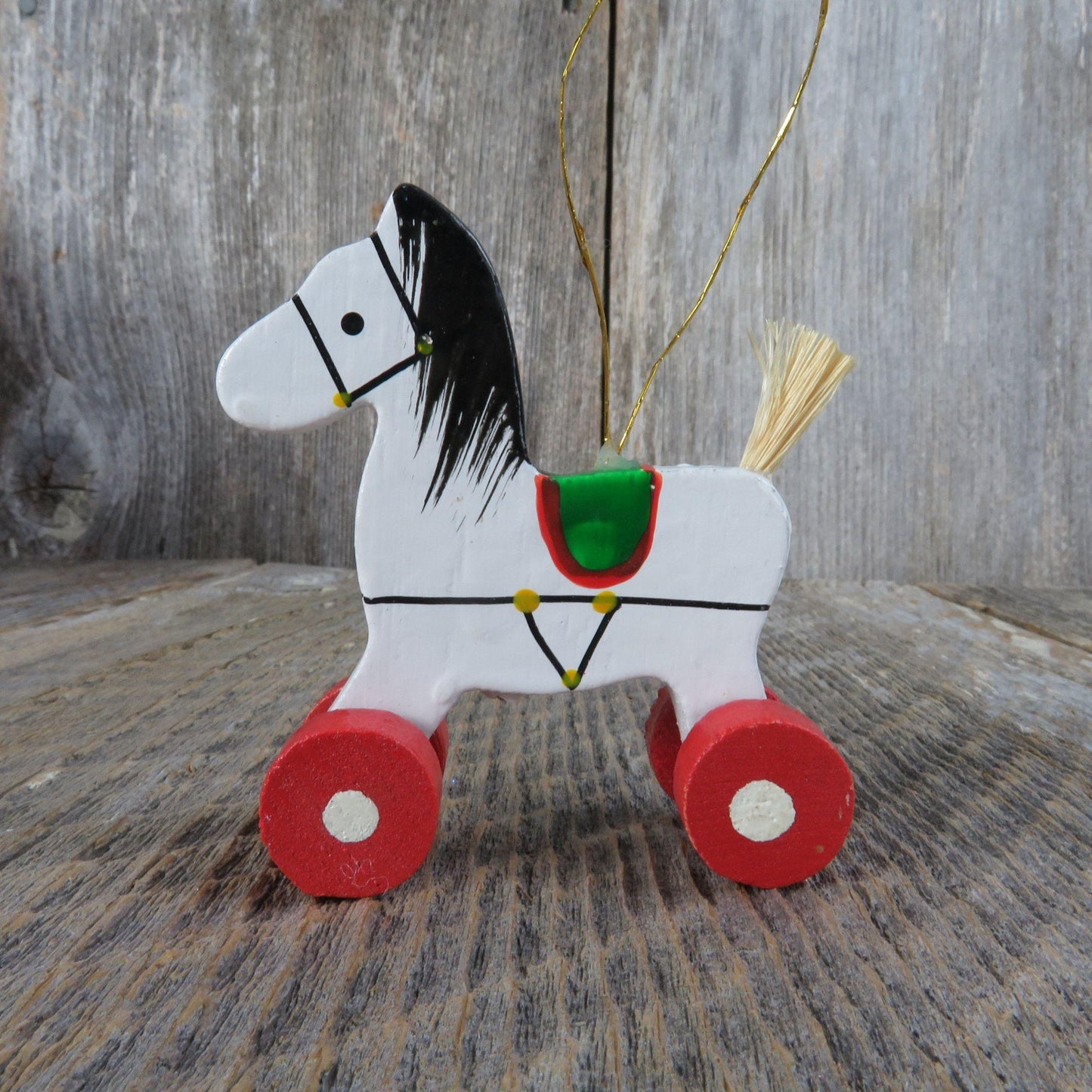 Vintage Wooden Horse with Wheels Ornament Christmas Pony Rocking Rolling Child's Toy Ride on Pony