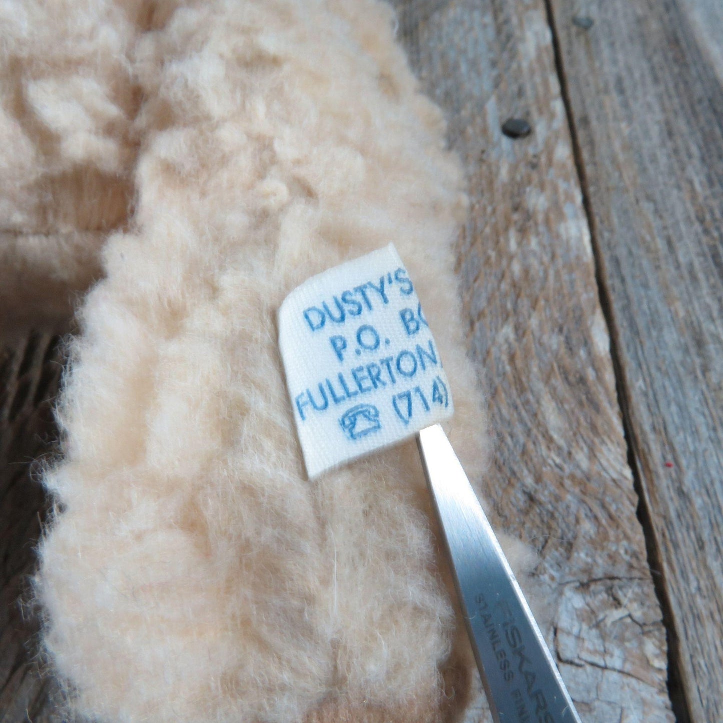 Vintage Teddy Bear Plush Cream Curly Fur Ribbon Lace Collar Dusty's Dream Jointed Stuffed Animal