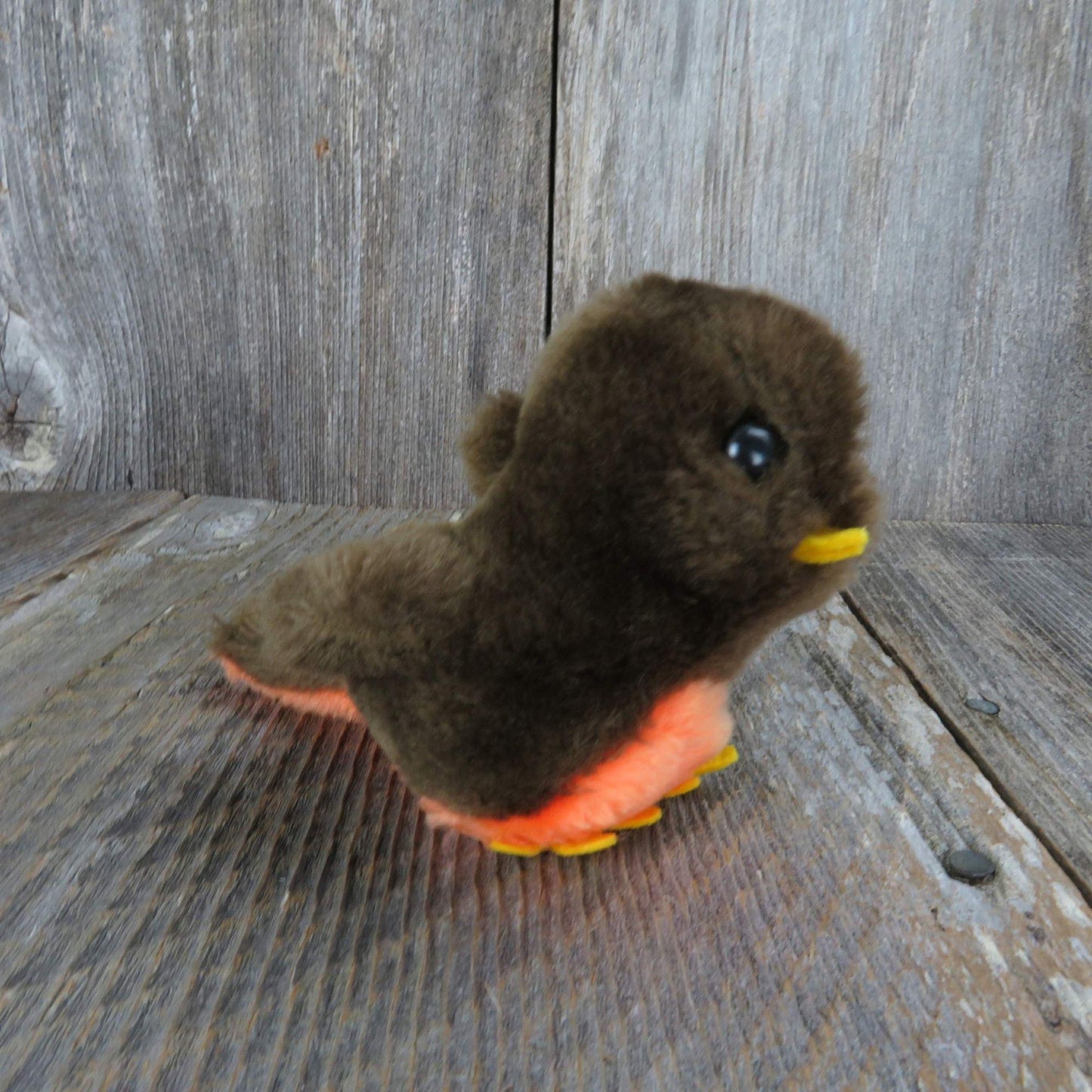 Vintage Brown Bird Robin Stuffed Animal 1981 Dakin Plush 6 Inch Orange Breasted Toy Doll