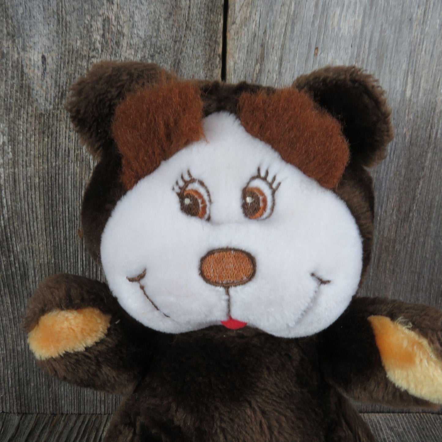 Vintage Brown Teddy Bear Plush White Stitched Face Eyebrows Commonwealth Stuffed Animal Common Wealth