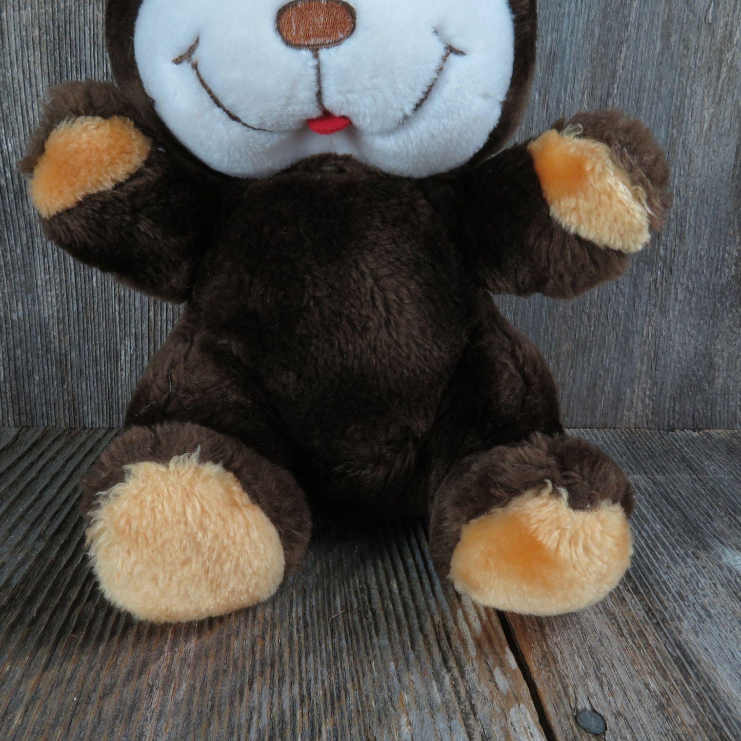 Vintage Brown Teddy Bear Plush White Stitched Face Eyebrows Commonwealth Stuffed Animal Common Wealth