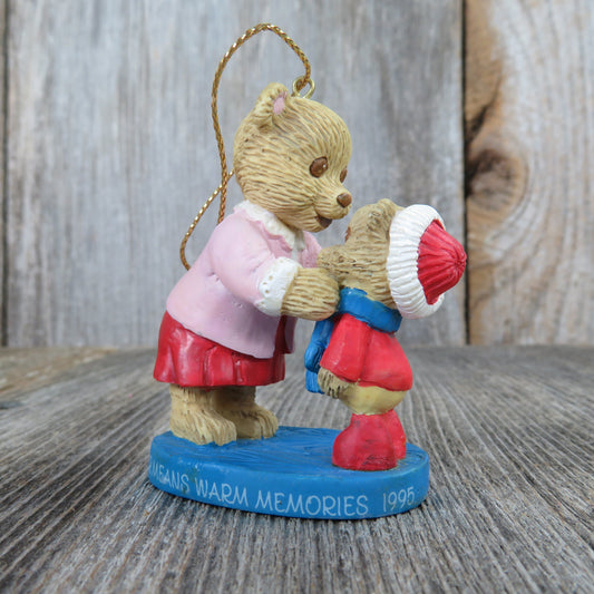 Vintage Mom with Child Bear Ornament Merry Christmas Mother Child Pink Red American Greetings 1995