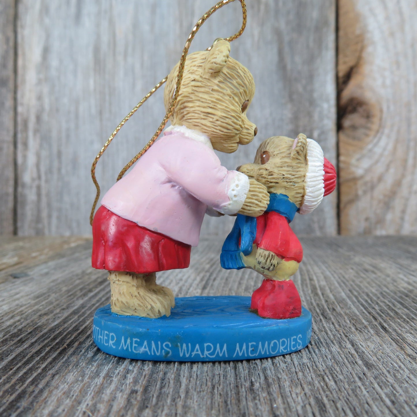 Vintage Mom with Child Bear Ornament Merry Christmas Mother Child Pink Red American Greetings 1995