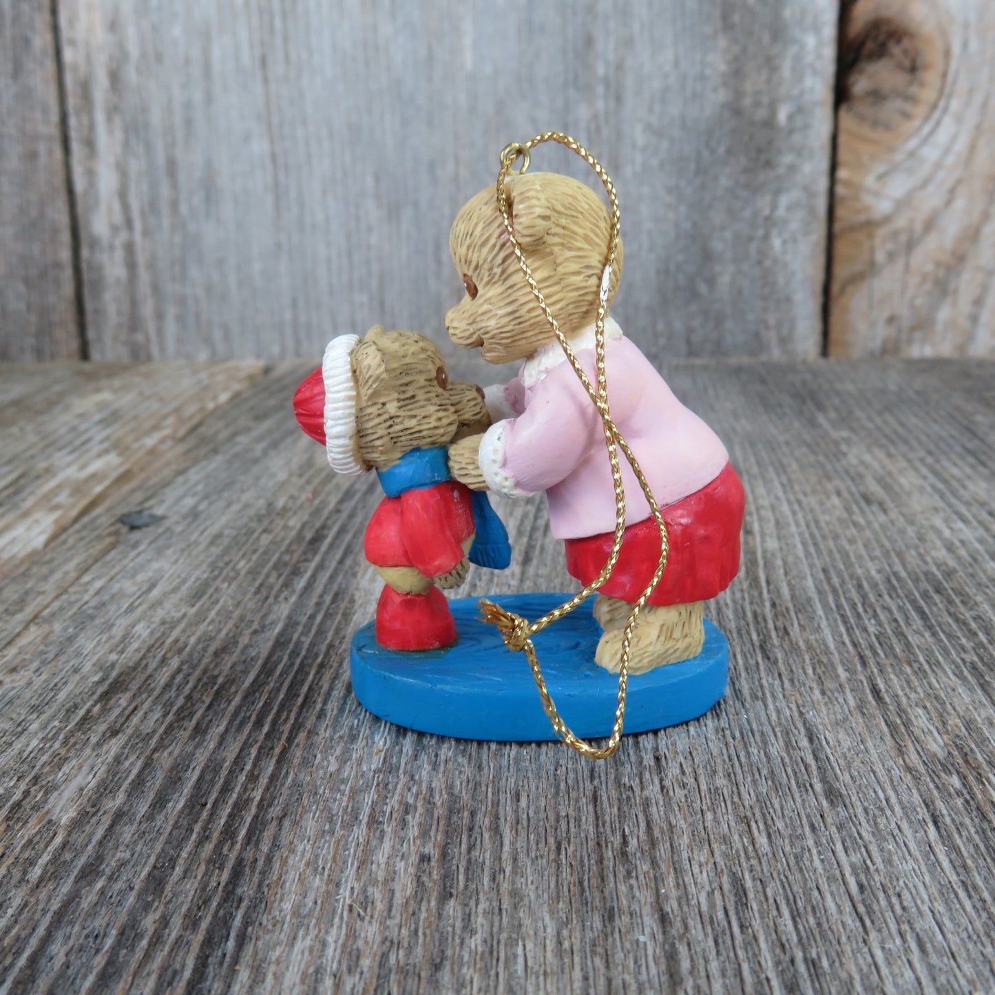 Vintage Mom with Child Bear Ornament Merry Christmas Mother Child Pink Red American Greetings 1995