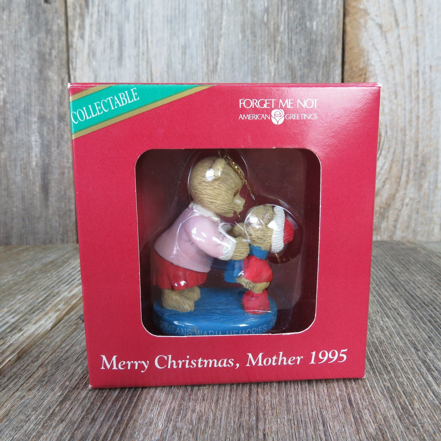 Vintage Mom with Child Bear Ornament Merry Christmas Mother Child Pink Red American Greetings 1995