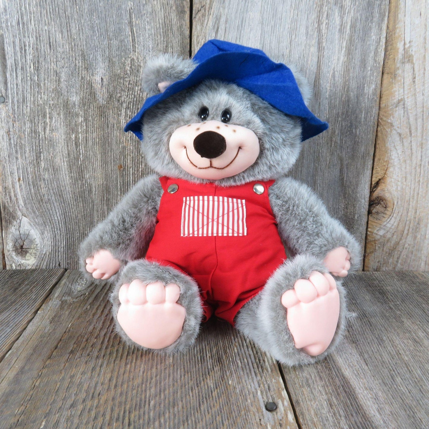 Vintage Hatfield Jethro Teddy Bear Plush Blue Hat Red Bib Overalls