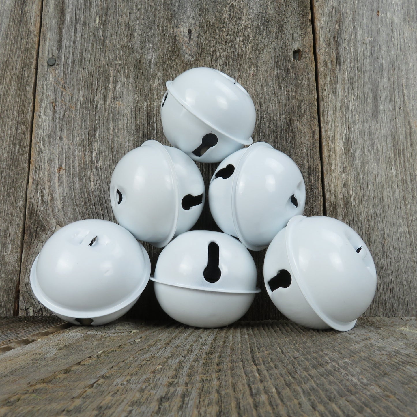 Sleigh Jingle Bells White Enameled Painted Round Christmas Craft Bells Set of 6 Extra Large 3.25 inches Craft Decor DIY Embellishment