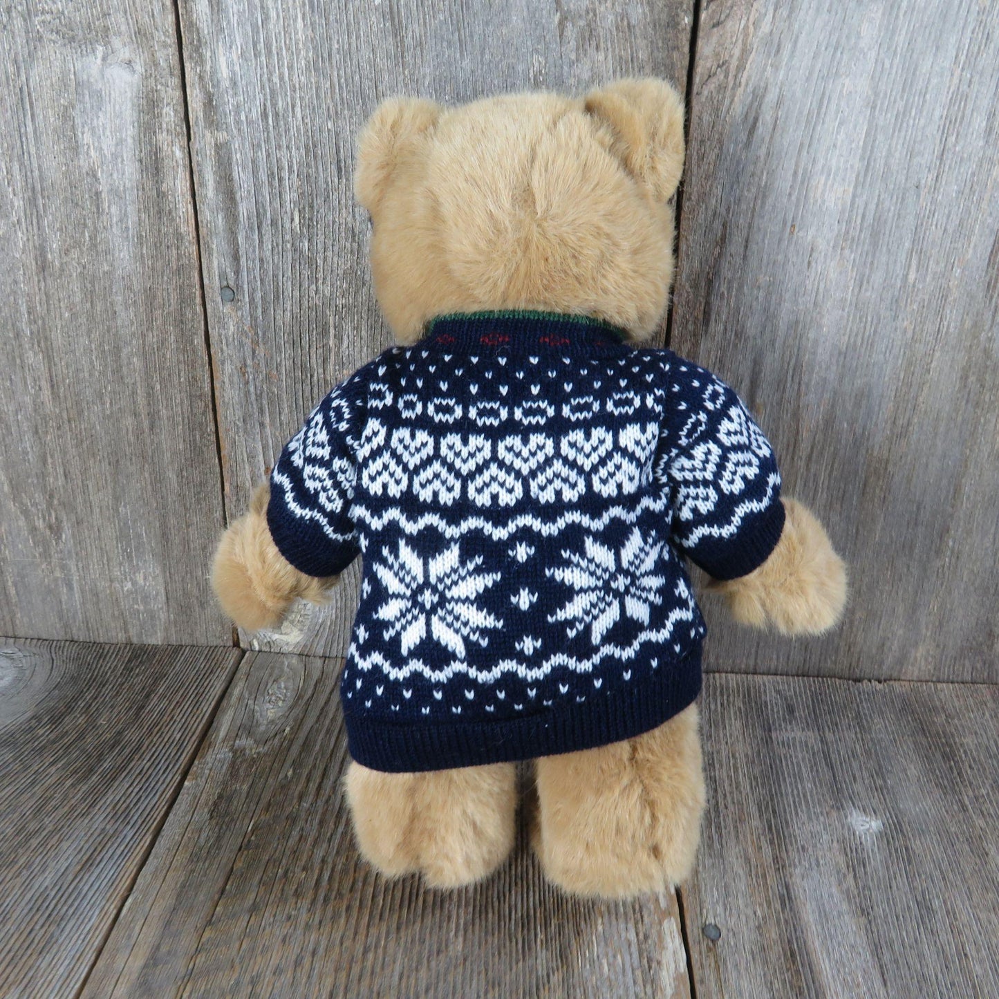 Vintage Bear with Blue Sweater Standing Bear Douglas Company Ear Bow Ellie Bear Stuffed Animal