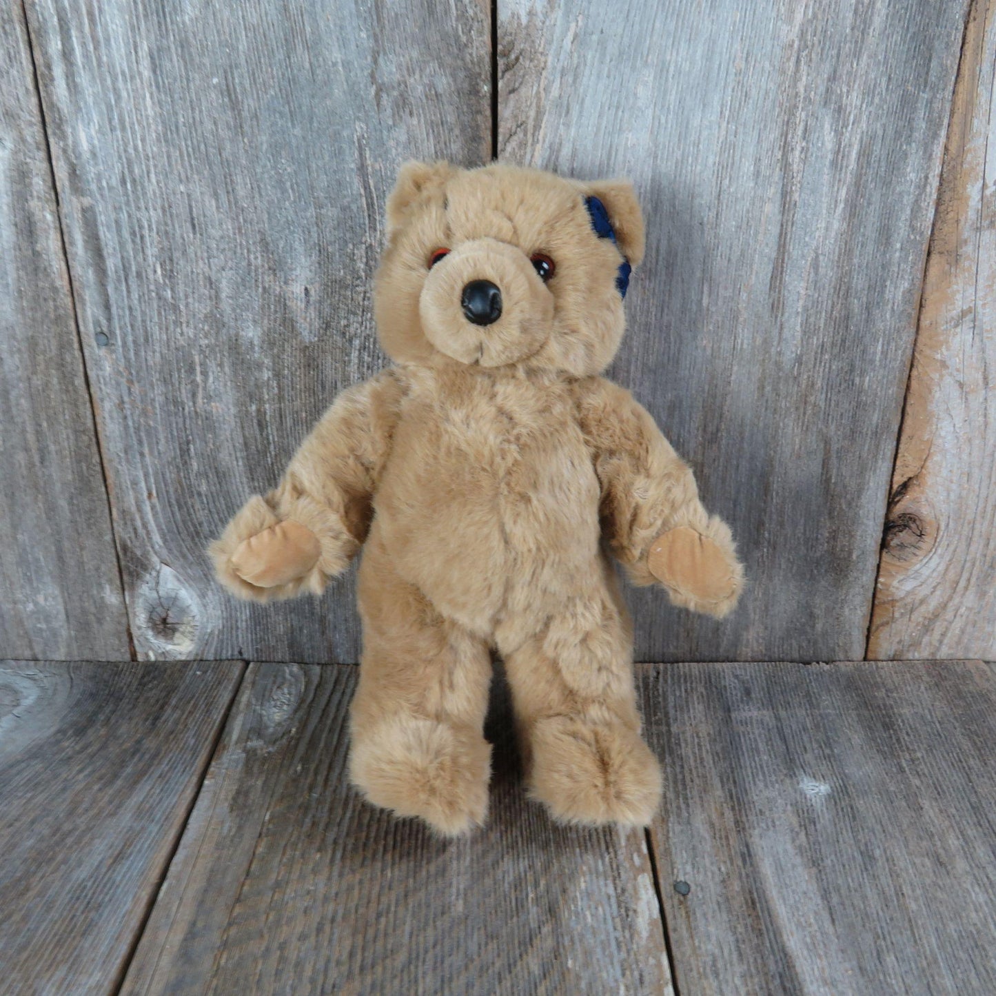 Vintage Bear with Blue Sweater Standing Bear Douglas Company Ear Bow Ellie Bear Stuffed Animal