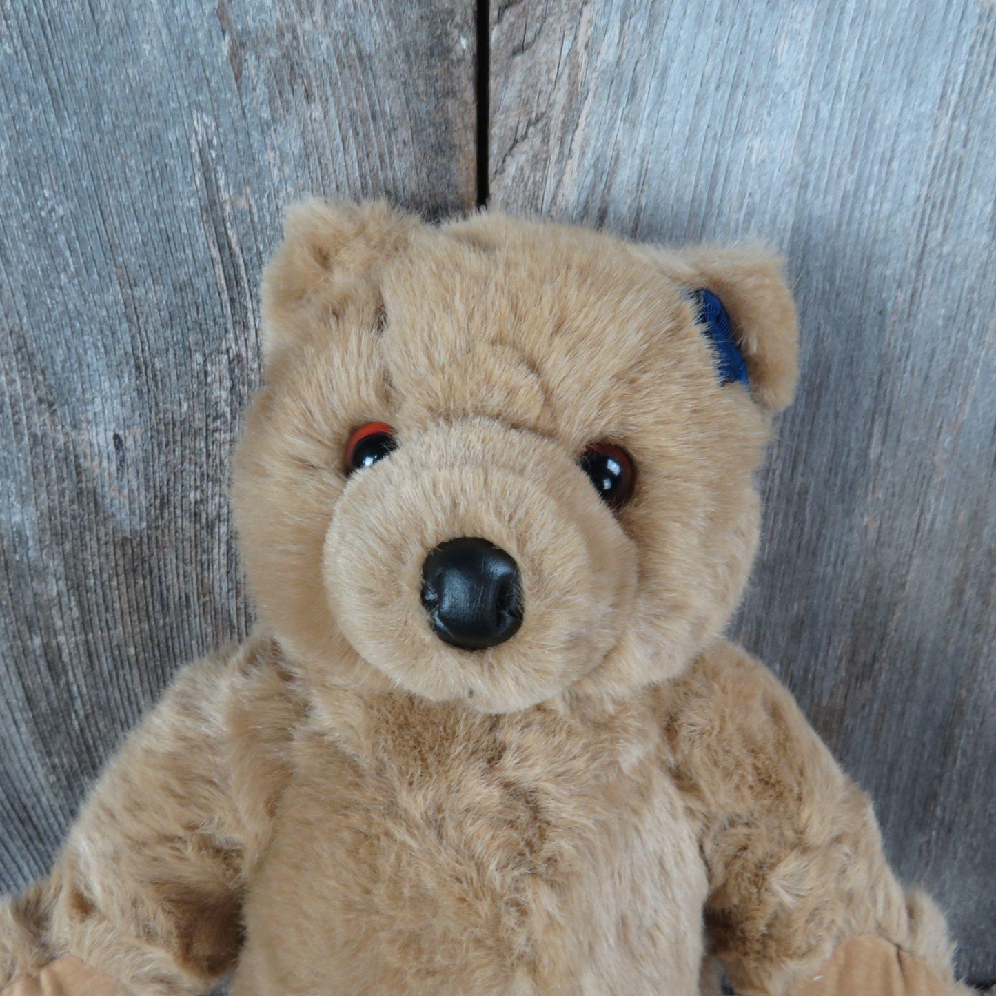 Vintage Bear with Blue Sweater Standing Bear Douglas Company Ear Bow Ellie Bear Stuffed Animal