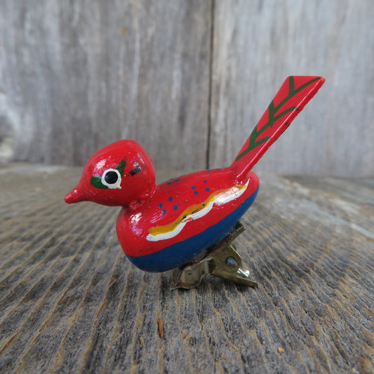 Vintage Wooden Bird Clip Ornaments Blue Red Wood Song Bird Kurt Adler Taiwan