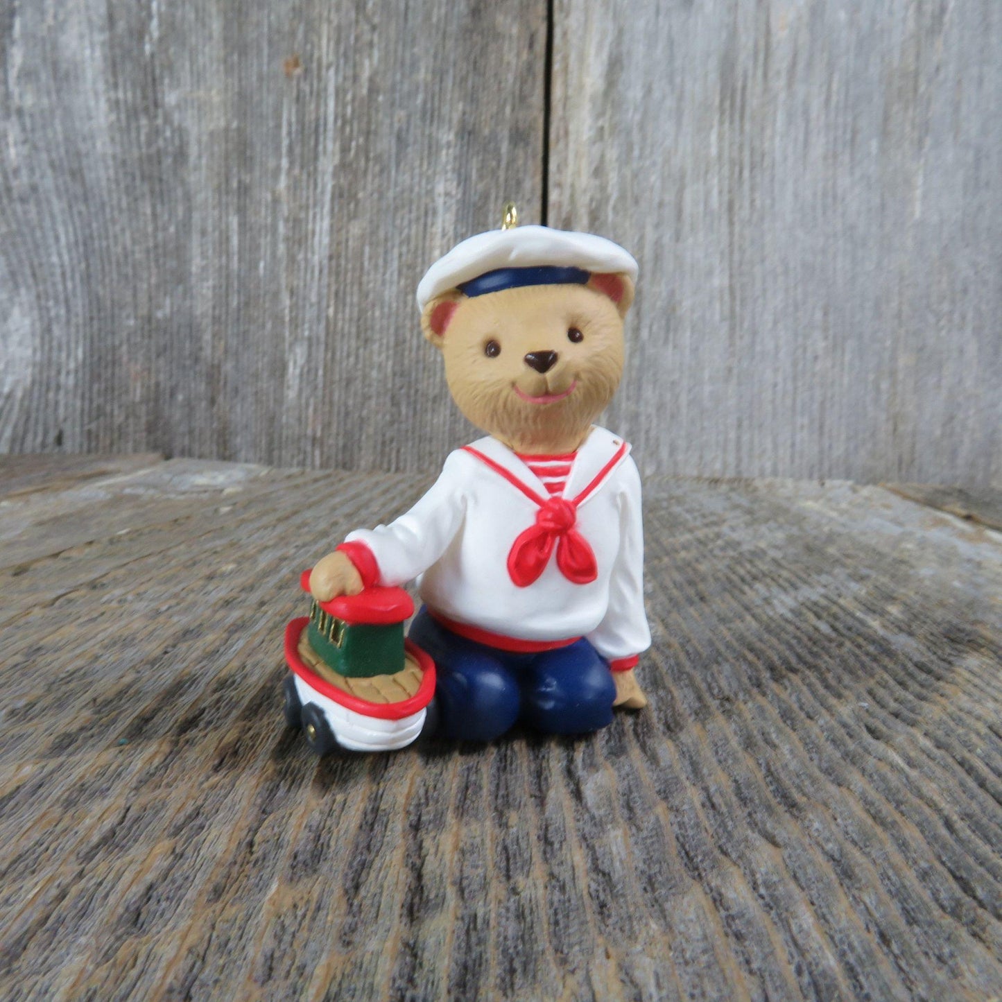 Vintage Abearnathy Bearingers Ornament Bear Brother Hallmark Christmas Toy Boat 1993