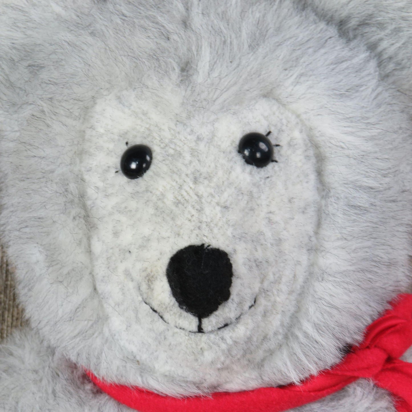 Vintage Grey Bear with Red Scarf Plush Happy Gray Handmade Stitched Winter Teddy Stuffed Animal