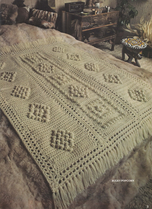 Vintage Crochet Afghan Pattern Bulky Popcorn Stitch Download PDF - At Grandma's Table