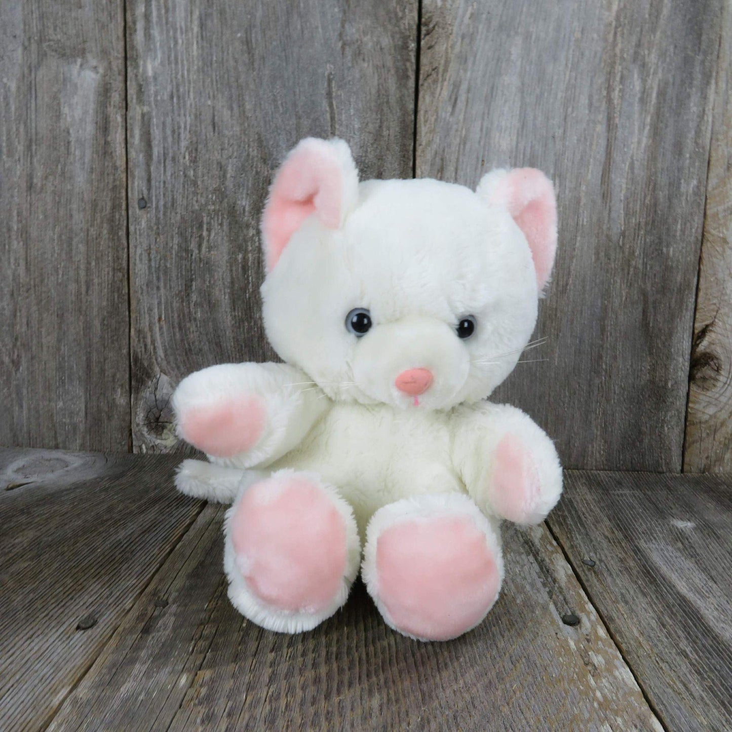 Vintage Cat Plush Newman Importing White Kitten Kitty Stuffed Animal Pink Nose Toy Doll 9 Inch Made in Korea