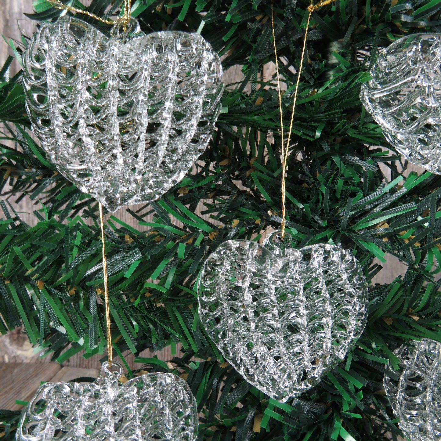 Vintage Heart Spun Glass Ornaments Clear Crystal Christmas Tree Ball Set Lot Vintage Christmas Decoration