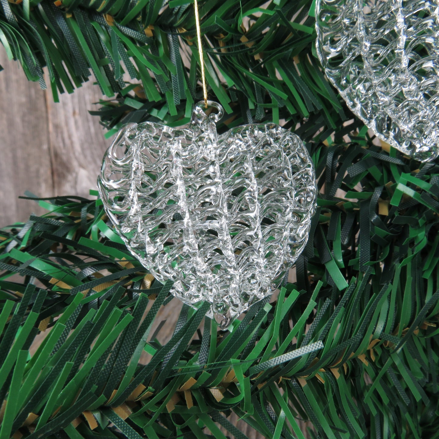 Vintage Heart Spun Glass Ornaments Clear Crystal Christmas Tree Ball Set Lot Vintage Christmas Decoration