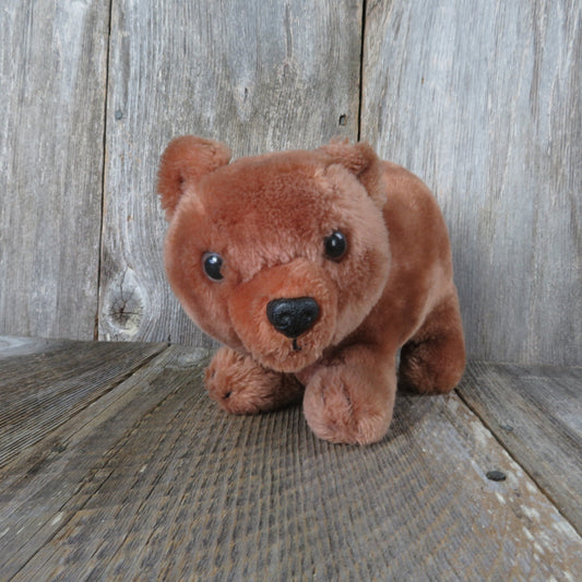 Vintage Teddy Bear Plush Standing All Fours Dakin 1975 Brown Red Realistic Plastic Nose Glass Eyes Korea