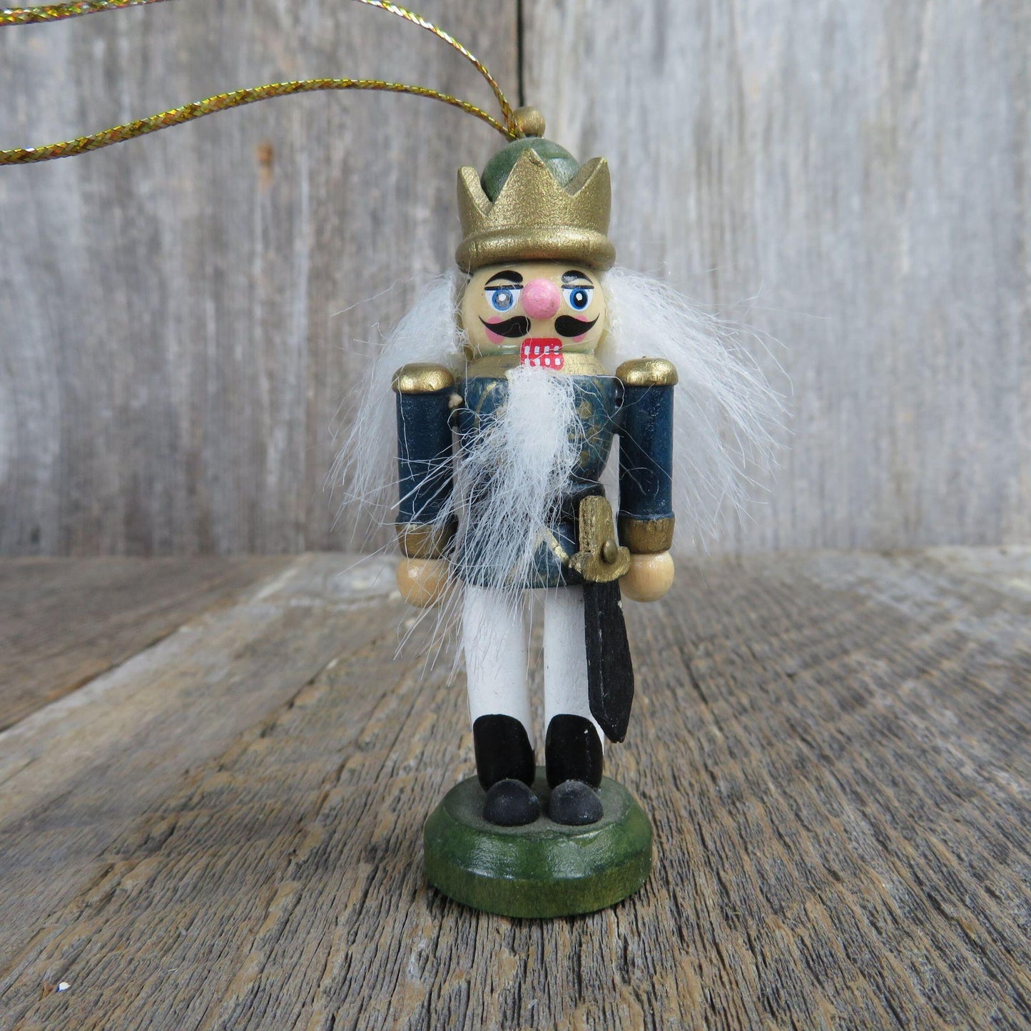 Vintage Nutcracker Wood Ornament Green Solider Wooden Christmas