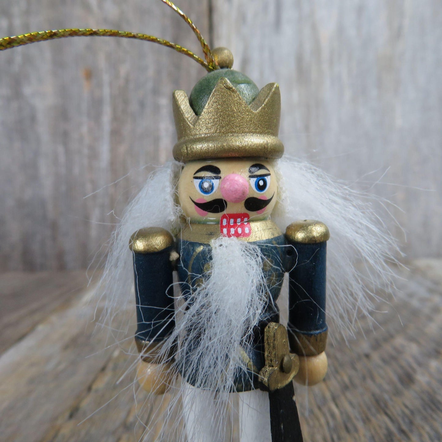 Vintage Nutcracker Wood Ornament Green Solider Wooden Christmas