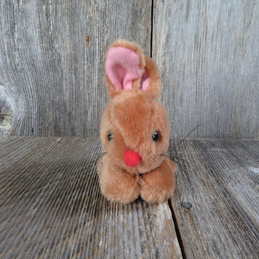 Vintage Mini Bunny Plush Rabbit Red Nose Easter Stuffed Animal Nut Filled Fluffy Tail All Fours Standing