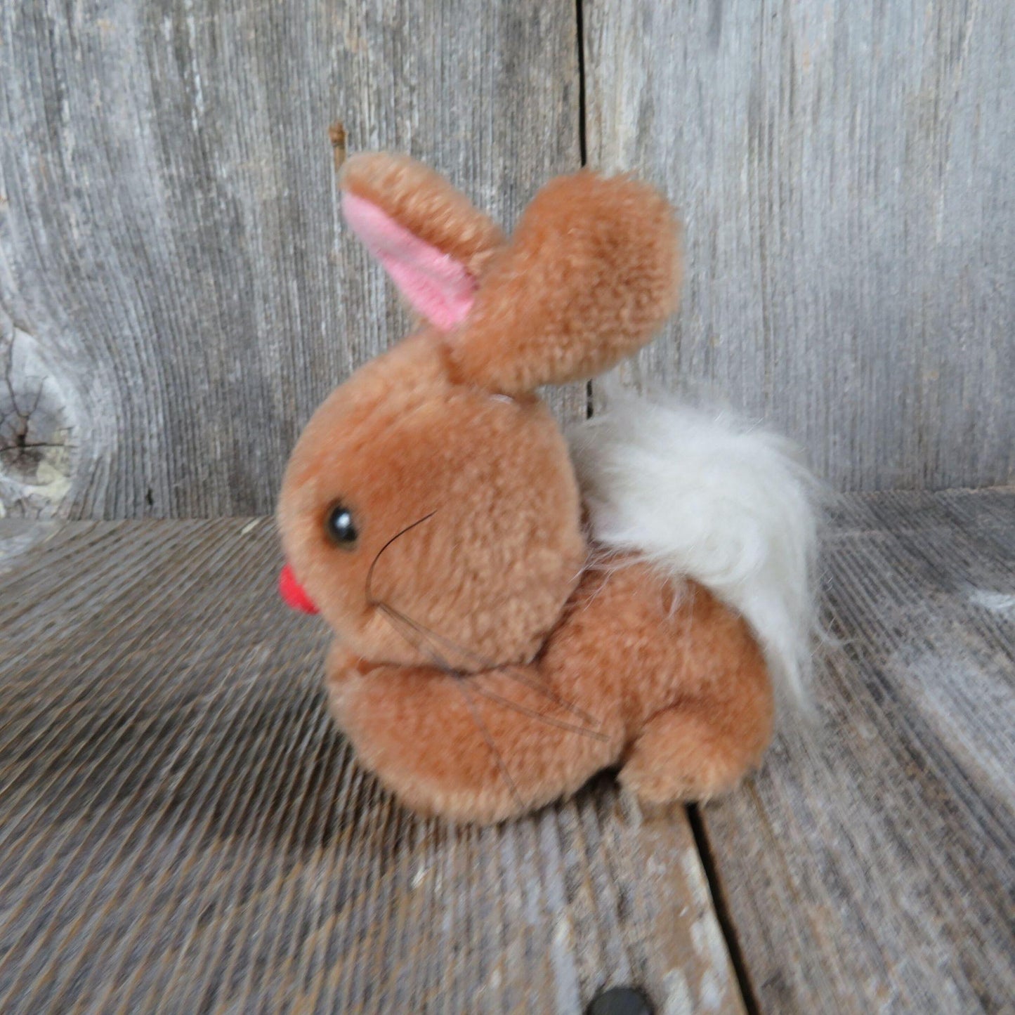 Vintage Mini Bunny Plush Rabbit Red Nose Easter Stuffed Animal Nut Filled Fluffy Tail All Fours Standing