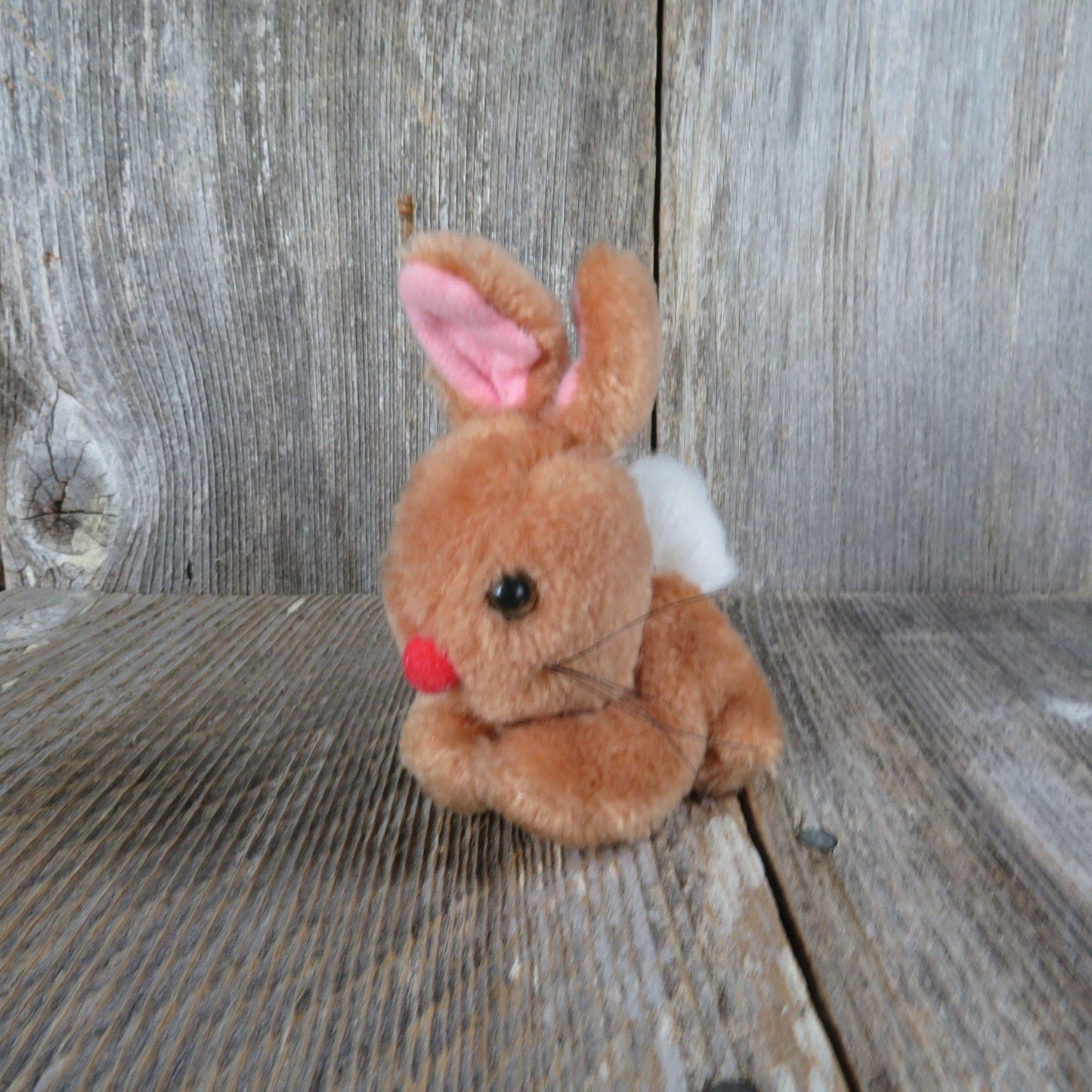 Vintage Mini Bunny Plush Rabbit Red Nose Easter Stuffed Animal Nut Filled Fluffy Tail All Fours Standing