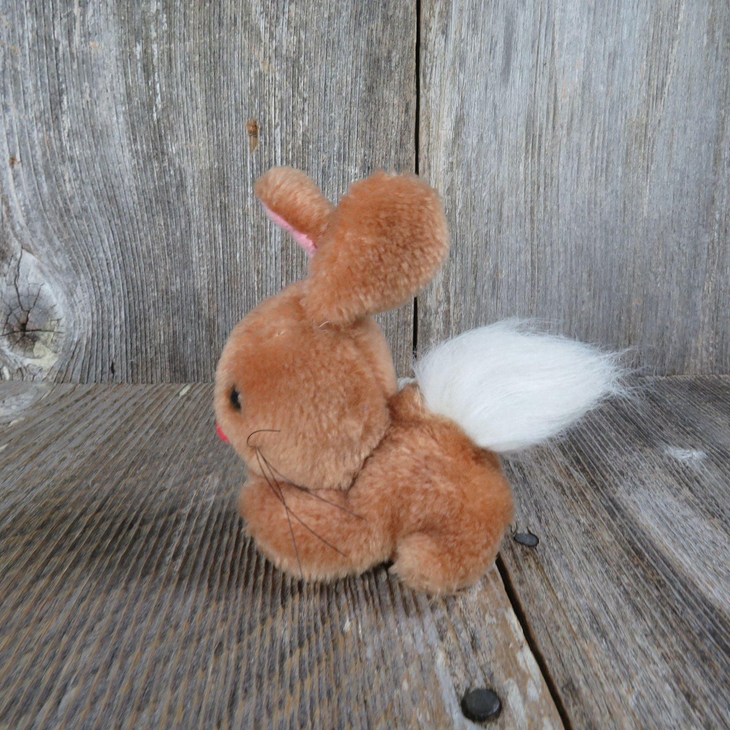 Vintage Mini Bunny Plush Rabbit Red Nose Easter Stuffed Animal Nut Filled Fluffy Tail All Fours Standing