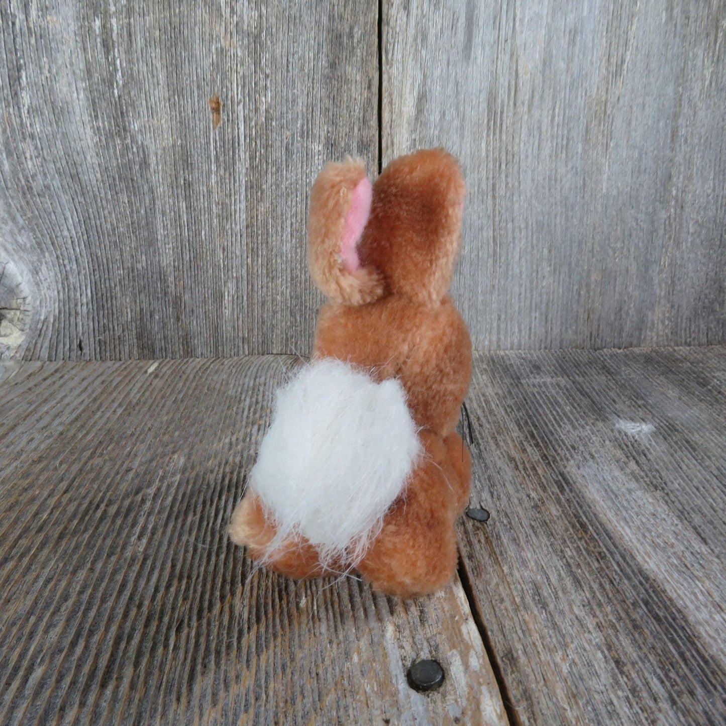 Vintage Mini Bunny Plush Rabbit Red Nose Easter Stuffed Animal Nut Filled Fluffy Tail All Fours Standing