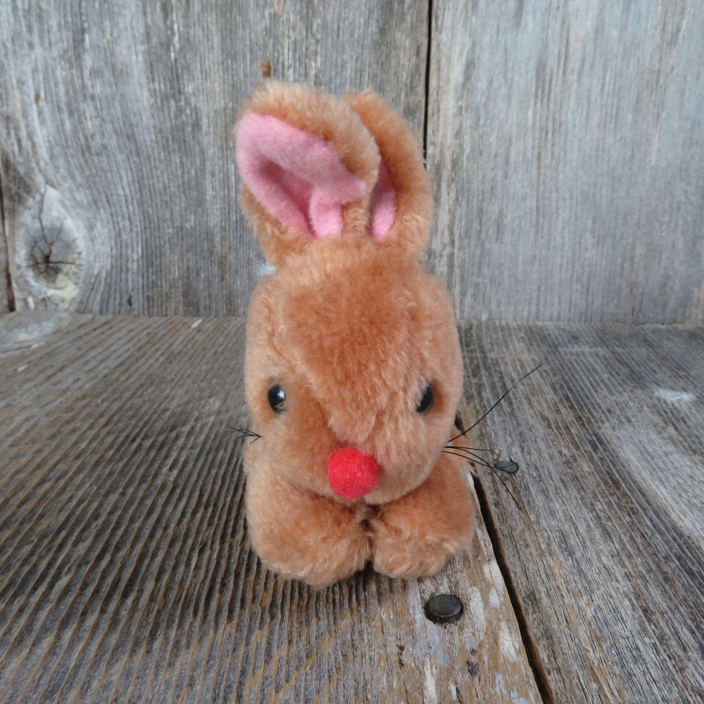 Vintage Mini Bunny Plush Rabbit Red Nose Easter Stuffed Animal Nut Filled Fluffy Tail All Fours Standing