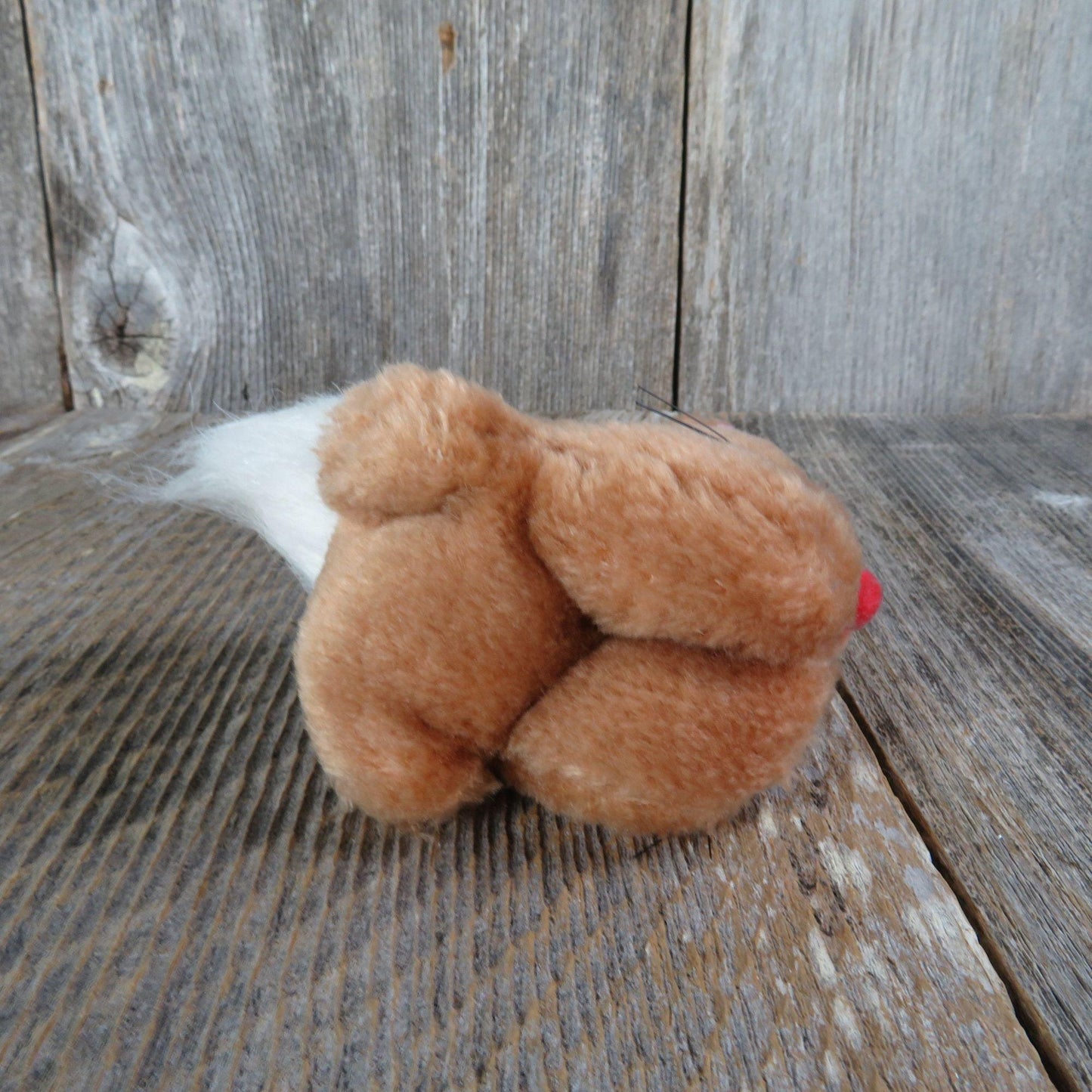 Vintage Mini Bunny Plush Rabbit Red Nose Easter Stuffed Animal Nut Filled Fluffy Tail All Fours Standing