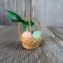 Load image into Gallery viewer, Knitting Basket Ornament Balls of Yarn Wicker Basket Christmas Vintage