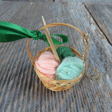 Load image into Gallery viewer, Knitting Basket Ornament Balls of Yarn Wicker Basket Christmas Vintage