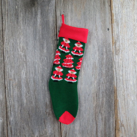 Vintage Santa Knit Stocking Mrs Claus Christmas Knitted Green Red White Christmas