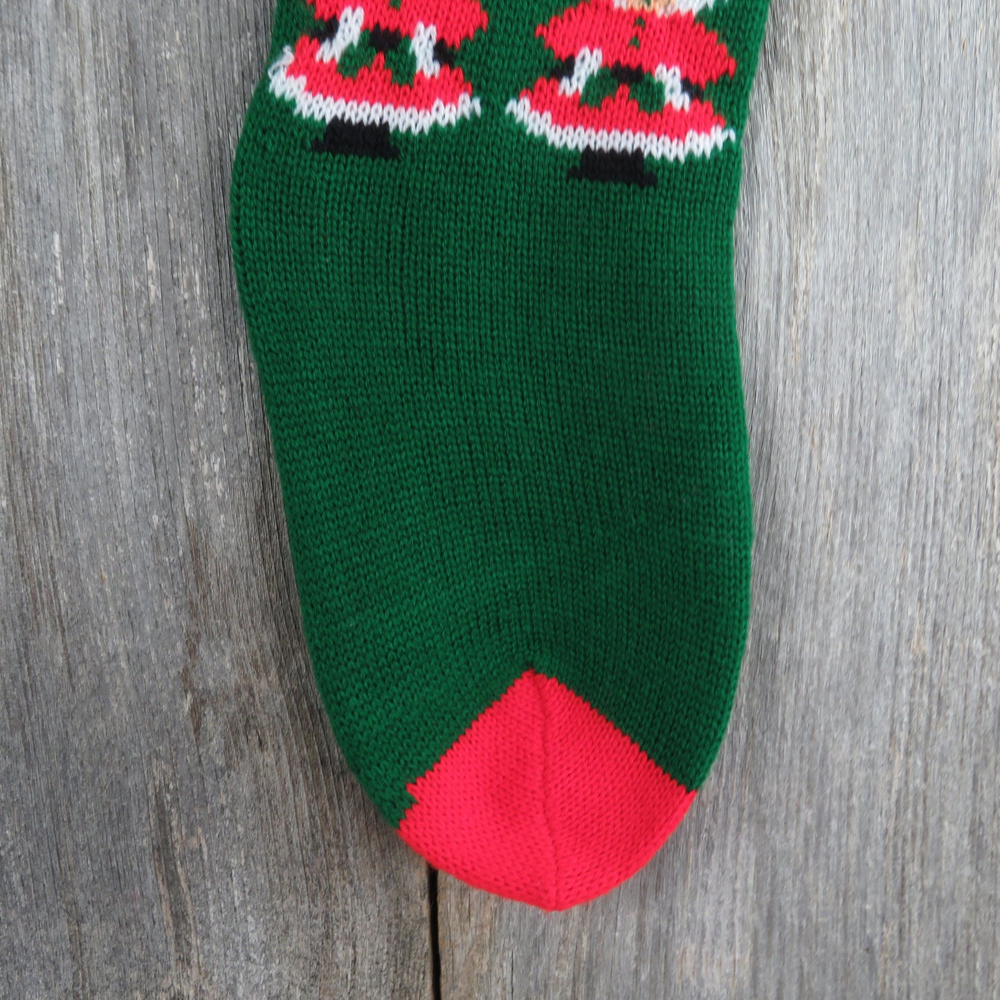 Vintage Santa Knit Stocking Mrs Claus Christmas Knitted Green Red White Christmas