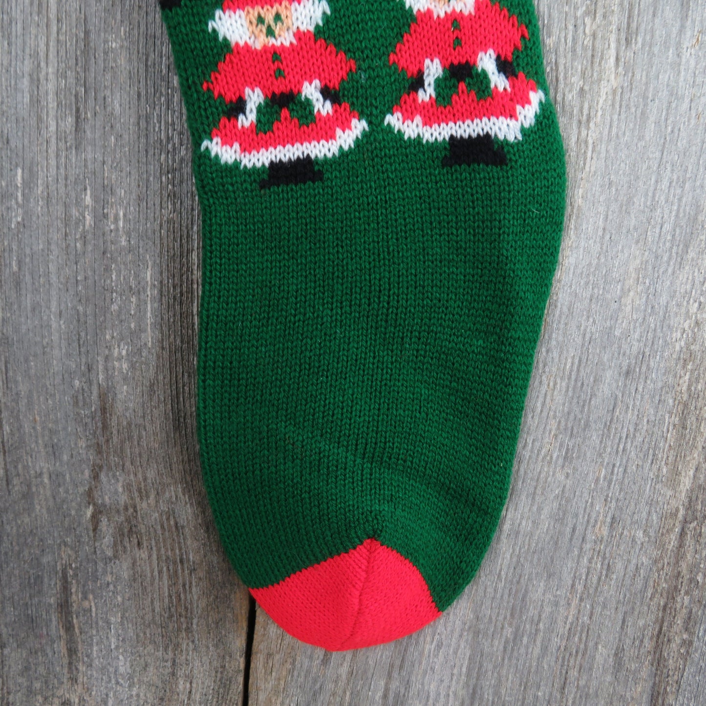 Vintage Santa Knit Stocking Mrs Claus Christmas Knitted Green Red White Christmas