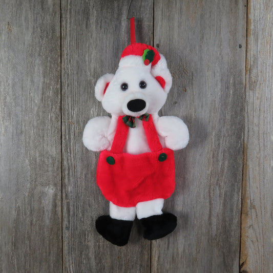 Vintage White Teddy Bear Stocking Plush Santa's Best Red Bib Overalls Christmas Stuffed Holiday Home Decor Christmas Decor