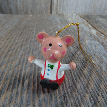 Load image into Gallery viewer, Vintage Teddy Bear Wooden Ornament Suspenders Bow Tie Wood Red Green White Christmas Wood Pig